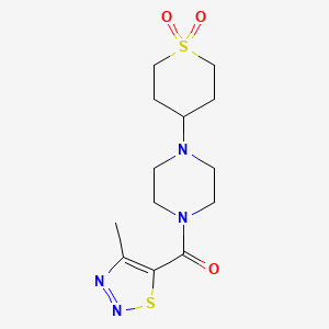 molecular formula C13H20N4O3S2 B2586652 (4-(1,1-二氧代四氢-2H-噻吡喃-4-基)哌嗪-1-基)(4-甲基-1,2,3-噻二唑-5-基)甲酮 CAS No. 1903304-15-3