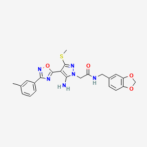 molecular formula C23H22N6O4S B2586659 2-[5-amino-4-[3-(3-methylphenyl)-1,2,4-oxadiazol-5-yl]-3-(methylthio)-1H-pyrazol-1-yl]-N-(1,3-benzodioxol-5-ylmethyl)acetamide CAS No. 1242994-84-8