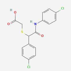 molecular formula C16H13Cl2NO3S B2586670 2-{[2-(4-Chloroanilino)-1-(4-chlorophenyl)-2-oxoethyl]sulfanyl}acetic acid CAS No. 339109-97-6