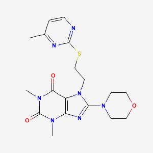 molecular formula C18H23N7O3S B2586672 1,3-dimethyl-7-(2-((4-methylpyrimidin-2-yl)thio)ethyl)-8-morpholino-1H-purine-2,6(3H,7H)-dione CAS No. 850914-71-5