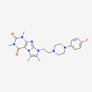 molecular formula C23H28FN7O2 B2586683 8-(2-(4-(4-fluorophenyl)piperazin-1-yl)ethyl)-1,3,6,7-tetramethyl-1H-imidazo[2,1-f]purine-2,4(3H,8H)-dione CAS No. 923139-55-3