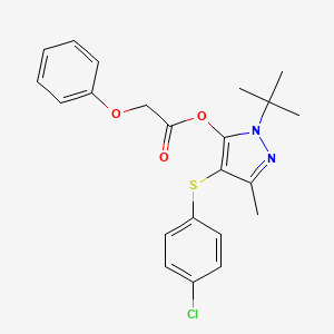 molecular formula C22H23ClN2O3S B2586684 1-(tert-butyl)-4-((4-chlorophenyl)thio)-3-methyl-1H-pyrazol-5-yl 2-phenoxyacetate CAS No. 851127-83-8