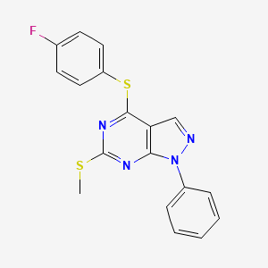 molecular formula C18H13FN4S2 B2586688 4-fluorophenyl 6-(methylsulfanyl)-1-phenyl-1H-pyrazolo[3,4-d]pyrimidin-4-yl sulfide CAS No. 478247-58-4