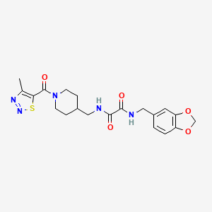 molecular formula C20H23N5O5S B2586691 N1-(benzo[d][1,3]dioxol-5-ylmethyl)-N2-((1-(4-methyl-1,2,3-thiadiazole-5-carbonyl)piperidin-4-yl)methyl)oxalamide CAS No. 1235319-78-4