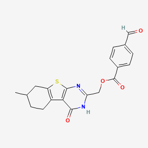 molecular formula C20H18N2O4S B2586692 (7-methyl-4-oxo-5,6,7,8-tetrahydro-3H-[1]benzothiolo[2,3-d]pyrimidin-2-yl)methyl 4-formylbenzoate CAS No. 733014-45-4