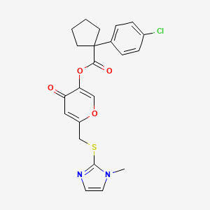 6-(((1-methyl-1H-imidazol-2-yl)thio)methyl)-4-oxo-4H-pyran-3-yl 1-(4-chlorophenyl)cyclopentanecarboxylate