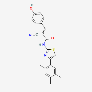 molecular formula C22H19N3O2S B2586702 2-cyano-3-(4-hydroxyphenyl)-N-[4-(2,4,5-trimethylphenyl)-1,3-thiazol-2-yl]prop-2-enamide CAS No. 1394801-15-0