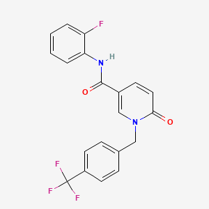 molecular formula C20H14F4N2O2 B2586721 N-(2-fluorophenyl)-6-oxo-1-{[4-(trifluoromethyl)phenyl]methyl}-1,6-dihydropyridine-3-carboxamide CAS No. 941931-34-6