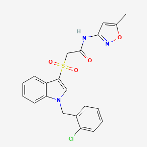 molecular formula C21H18ClN3O4S B2586741 2-[1-[(2-chlorophenyl)methyl]indol-3-yl]sulfonyl-N-(5-methyl-1,2-oxazol-3-yl)acetamide CAS No. 850933-13-0