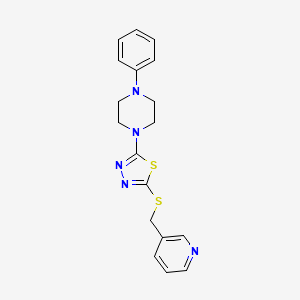 molecular formula C18H19N5S2 B2586745 2-(4-Phenylpiperazin-1-yl)-5-((pyridin-3-ylmethyl)thio)-1,3,4-thiadiazole CAS No. 1105198-77-3