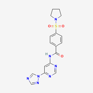 molecular formula C17H17N7O3S B2586746 N-(6-(1H-1,2,4-triazol-1-yl)pyrimidin-4-yl)-4-(pyrrolidin-1-ylsulfonyl)benzamide CAS No. 1448071-23-5
