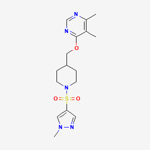 molecular formula C16H23N5O3S B2586750 4,5-dimethyl-6-((1-((1-methyl-1H-pyrazol-4-yl)sulfonyl)piperidin-4-yl)methoxy)pyrimidine CAS No. 2320458-75-9