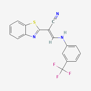 molecular formula C17H10F3N3S B2586756 (2E)-2-(1,3-benzothiazol-2-yl)-3-{[3-(trifluoromethyl)phenyl]amino}prop-2-enenitrile CAS No. 585554-45-6