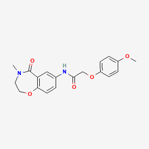 molecular formula C19H20N2O5 B2586758 2-(4-methoxyphenoxy)-N-(4-methyl-5-oxo-2,3,4,5-tetrahydrobenzo[f][1,4]oxazepin-7-yl)acetamide CAS No. 922054-57-7