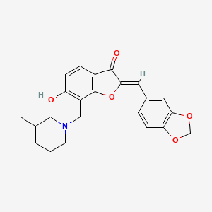 molecular formula C23H23NO5 B2586763 (Z)-2-(benzo[d][1,3]dioxol-5-ylmethylene)-6-hydroxy-7-((3-methylpiperidin-1-yl)methyl)benzofuran-3(2H)-one CAS No. 859664-84-9