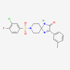 molecular formula C20H19ClFN3O3S B2586764 8-((3-Chloro-4-fluorophenyl)sulfonyl)-3-(m-tolyl)-1,4,8-triazaspiro[4.5]dec-3-en-2-one CAS No. 1215656-45-3