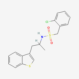 molecular formula C18H18ClNO2S2 B2586813 N-[1-(1-benzothiophen-3-yl)propan-2-yl]-1-(2-chlorophenyl)methanesulfonamide CAS No. 2034298-57-0