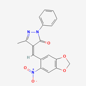 molecular formula C18H13N3O5 B2586824 (4Z)-5-methyl-4-[(6-nitro-1,3-benzodioxol-5-yl)methylidene]-2-phenylpyrazol-3-one CAS No. 444332-43-8