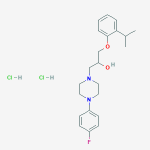 molecular formula C22H31Cl2FN2O2 B2586827 1-(4-(4-Fluorophenyl)piperazin-1-yl)-3-(2-isopropylphenoxy)propan-2-ol dihydrochloride CAS No. 1216955-56-4