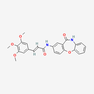 molecular formula C25H22N2O6 B2586835 (2E)-N-{10-oxo-2-oxa-9-azatricyclo[9.4.0.0^{3,8}]pentadeca-1(11),3(8),4,6,12,14-hexaen-13-yl}-3-(3,4,5-trimethoxyphenyl)prop-2-enamide CAS No. 1207061-49-1