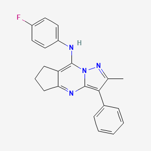 molecular formula C22H19FN4 B2586868 N-(4-fluorophenyl)-2-methyl-3-phenyl-6,7-dihydro-5H-cyclopenta[d]pyrazolo[1,5-a]pyrimidin-8-amine CAS No. 899411-77-9