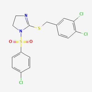 molecular formula C16H13Cl3N2O2S2 B2586884 1-(4-chlorobenzenesulfonyl)-2-{[(3,4-dichlorophenyl)methyl]sulfanyl}-4,5-dihydro-1H-imidazole CAS No. 868218-40-0