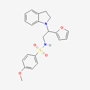 molecular formula C21H22N2O4S B2586888 N-[2-(2,3-dihydro-1H-indol-1-yl)-2-(furan-2-yl)ethyl]-4-methoxybenzene-1-sulfonamide CAS No. 898432-83-2
