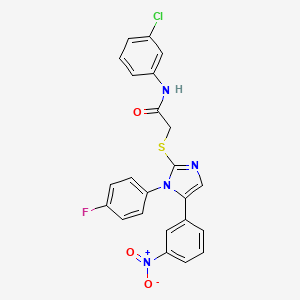 molecular formula C23H16ClFN4O3S B2586916 N-(3-chlorophenyl)-2-((1-(4-fluorophenyl)-5-(3-nitrophenyl)-1H-imidazol-2-yl)thio)acetamide CAS No. 1235074-38-0