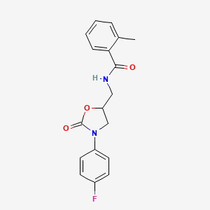 molecular formula C18H17FN2O3 B2587028 N-{[3-(4-fluorophenyl)-2-oxo-1,3-oxazolidin-5-yl]methyl}-2-methylbenzamide CAS No. 954642-44-5