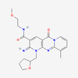 molecular formula C21H25N5O4 B2587143 2-imino-N-(2-methoxyethyl)-10-methyl-5-oxo-1-((tetrahydrofuran-2-yl)methyl)-2,5-dihydro-1H-dipyrido[1,2-a:2',3'-d]pyrimidine-3-carboxamide CAS No. 636991-01-0