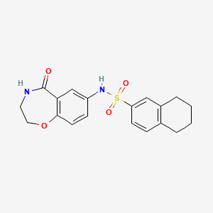 molecular formula C19H20N2O4S B2587186 N-(5-oxo-2,3,4,5-tetrahydrobenzo[f][1,4]oxazepin-7-yl)-5,6,7,8-tetrahydronaphthalene-2-sulfonamide CAS No. 926032-63-5