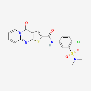 molecular formula C19H15ClN4O4S2 B2587254 N-[4-chloro-3-(dimethylsulfamoyl)phenyl]-2-oxo-6-thia-1,8-diazatricyclo[7.4.0.0^{3,7}]trideca-3(7),4,8,10,12-pentaene-5-carboxamide CAS No. 519050-49-8
