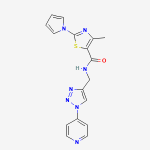 molecular formula C17H15N7OS B2587260 4-methyl-N-{[1-(pyridin-4-yl)-1H-1,2,3-triazol-4-yl]methyl}-2-(1H-pyrrol-1-yl)-1,3-thiazole-5-carboxamide CAS No. 2180010-79-9