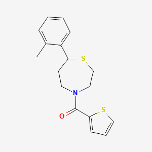 B2587289 Thiophen-2-yl(7-(o-tolyl)-1,4-thiazepan-4-yl)methanone CAS No. 1705980-55-7