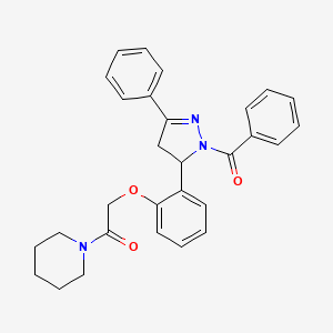 molecular formula C29H29N3O3 B2587315 2-(2-(1-benzoyl-3-phenyl-4,5-dihydro-1H-pyrazol-5-yl)phenoxy)-1-(piperidin-1-yl)ethanone CAS No. 877818-49-0