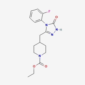 molecular formula C17H21FN4O3 B2587357 ethyl 4-((4-(2-fluorophenyl)-5-oxo-4,5-dihydro-1H-1,2,4-triazol-3-yl)methyl)piperidine-1-carboxylate CAS No. 2034584-23-9