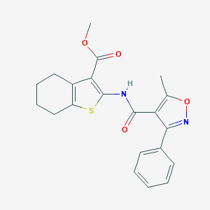 molecular formula C21H20N2O4S B258738 methyl 2-{[(5-methyl-3-phenyl-1,2-oxazol-4-yl)carbonyl]amino}-4,5,6,7-tetrahydro-1-benzothiophene-3-carboxylate 