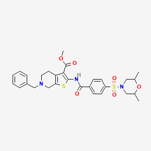 molecular formula C29H33N3O6S2 B2587477 Methyl 6-benzyl-2-(4-((2,6-dimethylmorpholino)sulfonyl)benzamido)-4,5,6,7-tetrahydrothieno[2,3-c]pyridine-3-carboxylate CAS No. 524680-01-1