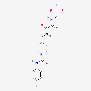 molecular formula C17H20F4N4O3 B2587546 N1-((1-((4-fluorophenyl)carbamoyl)piperidin-4-yl)methyl)-N2-(2,2,2-trifluoroethyl)oxalamide CAS No. 1327577-16-1