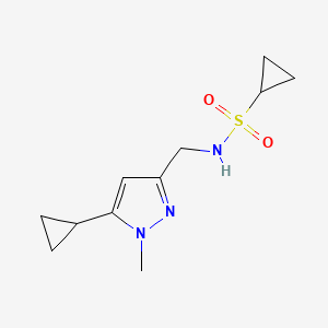 molecular formula C11H17N3O2S B2587549 N-((5-cyclopropyl-1-methyl-1H-pyrazol-3-yl)methyl)cyclopropanesulfonamide CAS No. 1448124-10-4