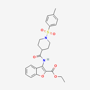 molecular formula C24H26N2O6S B2587597 Ethyl 3-(1-tosylpiperidine-4-carboxamido)benzofuran-2-carboxylate CAS No. 923373-53-9