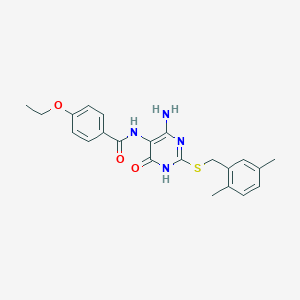 molecular formula C22H24N4O3S B2587615 N-(4-amino-2-((2,5-dimethylbenzyl)thio)-6-oxo-1,6-dihydropyrimidin-5-yl)-4-ethoxybenzamide CAS No. 888419-44-1