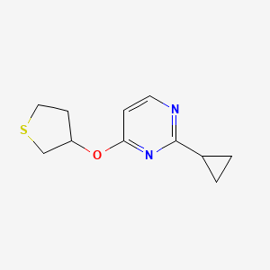 molecular formula C11H14N2OS B2587631 2-Cyclopropyl-4-(thiolan-3-yloxy)pyrimidine CAS No. 2195878-78-3