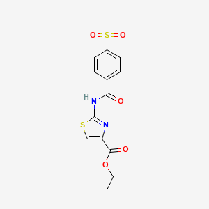 molecular formula C14H14N2O5S2 B2587633 Ethyl 2-(4-(methylsulfonyl)benzamido)thiazole-4-carboxylate CAS No. 896341-09-6