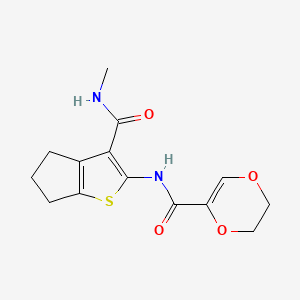 molecular formula C14H16N2O4S B2587634 N-(3-(methylcarbamoyl)-5,6-dihydro-4H-cyclopenta[b]thiophen-2-yl)-5,6-dihydro-1,4-dioxine-2-carboxamide CAS No. 893101-14-9