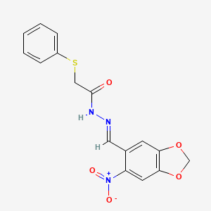 molecular formula C16H13N3O5S B2587748 N'-[(1E)-(6-nitro-2H-1,3-benzodioxol-5-yl)methylidene]-2-(phenylsulfanyl)acetohydrazide CAS No. 331460-68-5