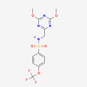 molecular formula C13H13F3N4O5S B2587756 N-((4,6-dimethoxy-1,3,5-triazin-2-yl)methyl)-4-(trifluoromethoxy)benzenesulfonamide CAS No. 2034521-51-0