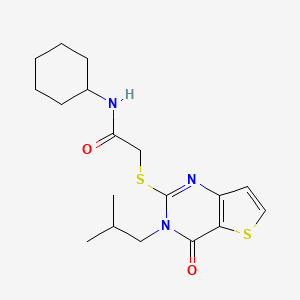 molecular formula C18H25N3O2S2 B2587763 N-cyclohexyl-2-((3-isobutyl-4-oxo-3,4-dihydrothieno[3,2-d]pyrimidin-2-yl)thio)acetamide CAS No. 1252851-42-5