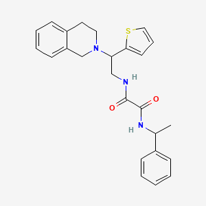 molecular formula C25H27N3O2S B2587780 N'-(1-phenylethyl)-N-[2-(1,2,3,4-tetrahydroisoquinolin-2-yl)-2-(thiophen-2-yl)ethyl]ethanediamide CAS No. 906149-32-4