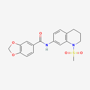 molecular formula C18H18N2O5S B2587785 N-(1-methanesulfonyl-1,2,3,4-tetrahydroquinolin-7-yl)-2H-1,3-benzodioxole-5-carboxamide CAS No. 946224-73-3